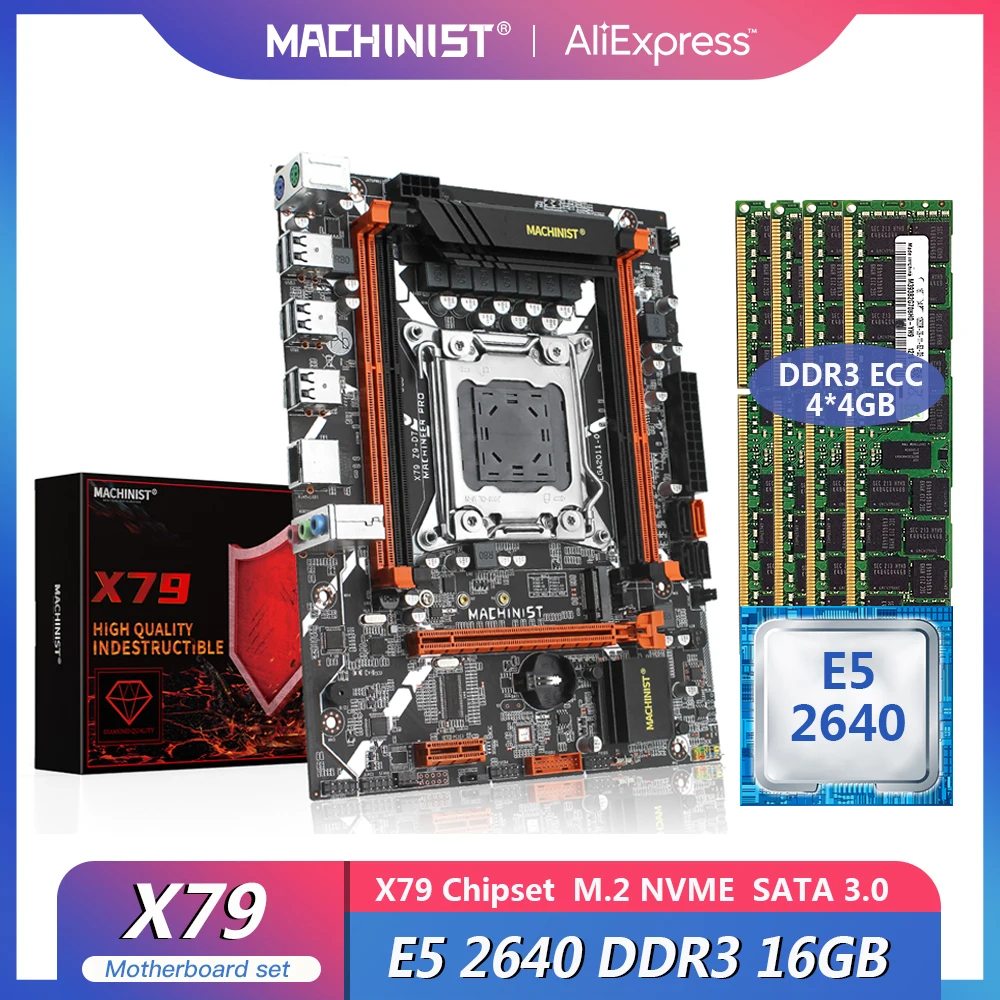 

MACHINIST X79 Motherboard Kit LGA 2011 Set Xeon E5 2640 CPU Processor DDR3 16G(4*4G) ECC RAM Memory Sata M.2 Nvme Sdd X79 Z9-D7