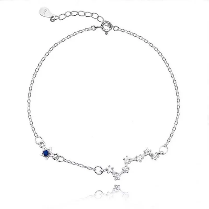 Модный 925 пробы серебряный браслет Beidou семь циркониевых звезд для женщин с синим
