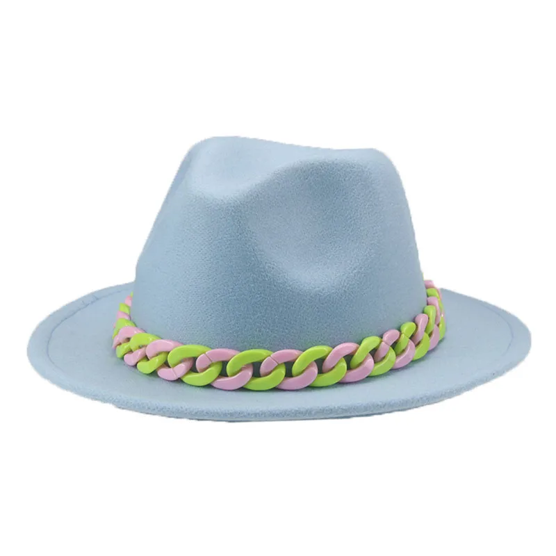 

Child Fedora Small 54cm Solid Green Blue Red Hats for Women Chain Casual Formal Dress Boys Grils Kids Hat New Sombreros De Mujer
