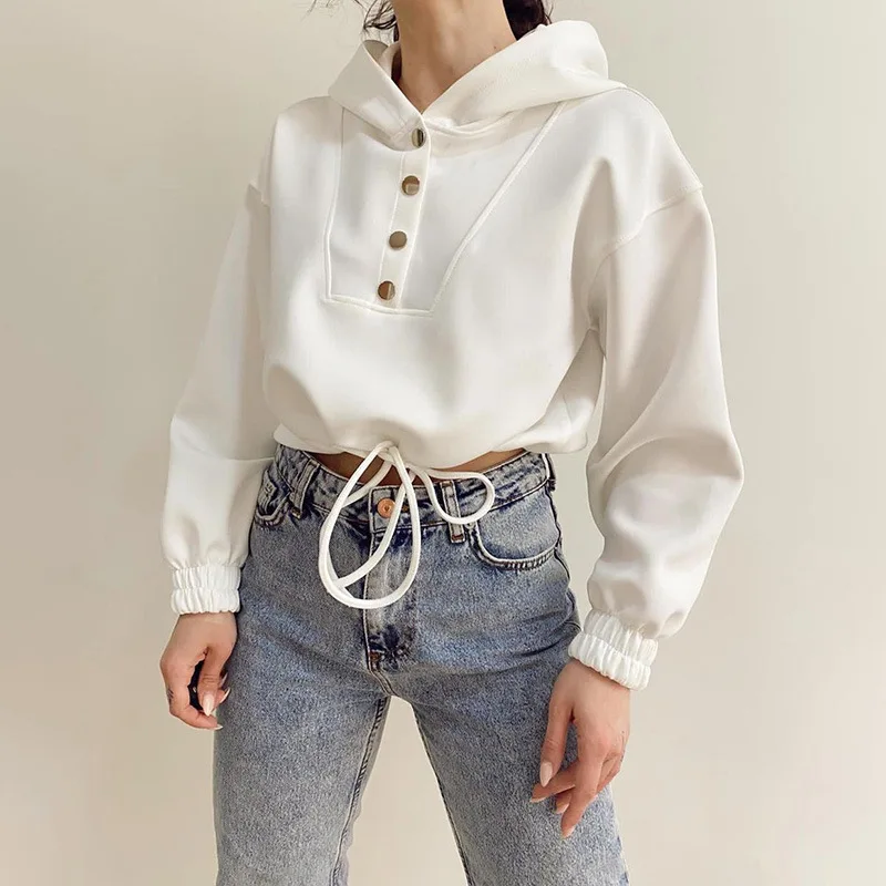 

Women Hoodie Y2k Kawaii Kpop Loose Sweatshirt Cotton Hooded Pullover 2021 Spring New Harajuku Short Sexy Fashion Female Hoodies