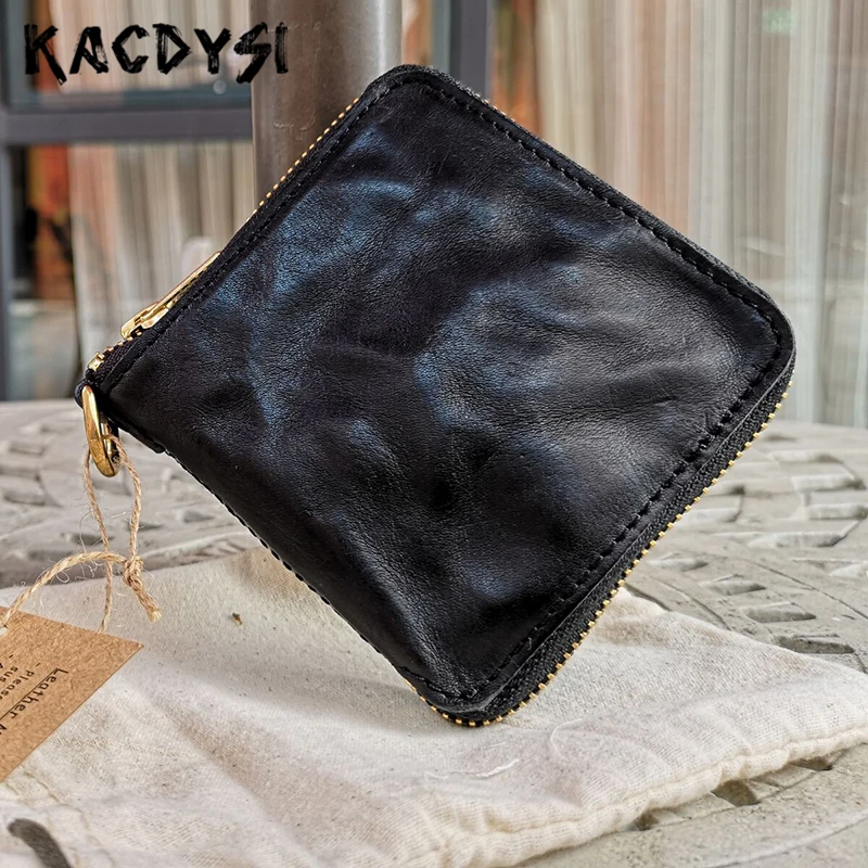 Дизайнерский кошелек в стиле ретро для мужчин короткий бумажник из натуральной