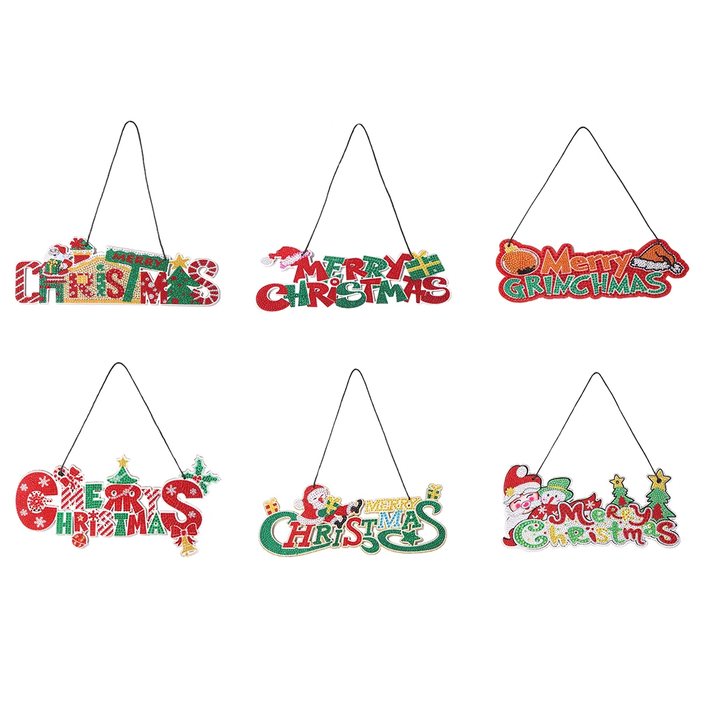

DIY Diamond Painting Merry Christmas Board Pendant Mosaic Rhinestone Chain Christmas Decoration for home Art Hanging Ornament