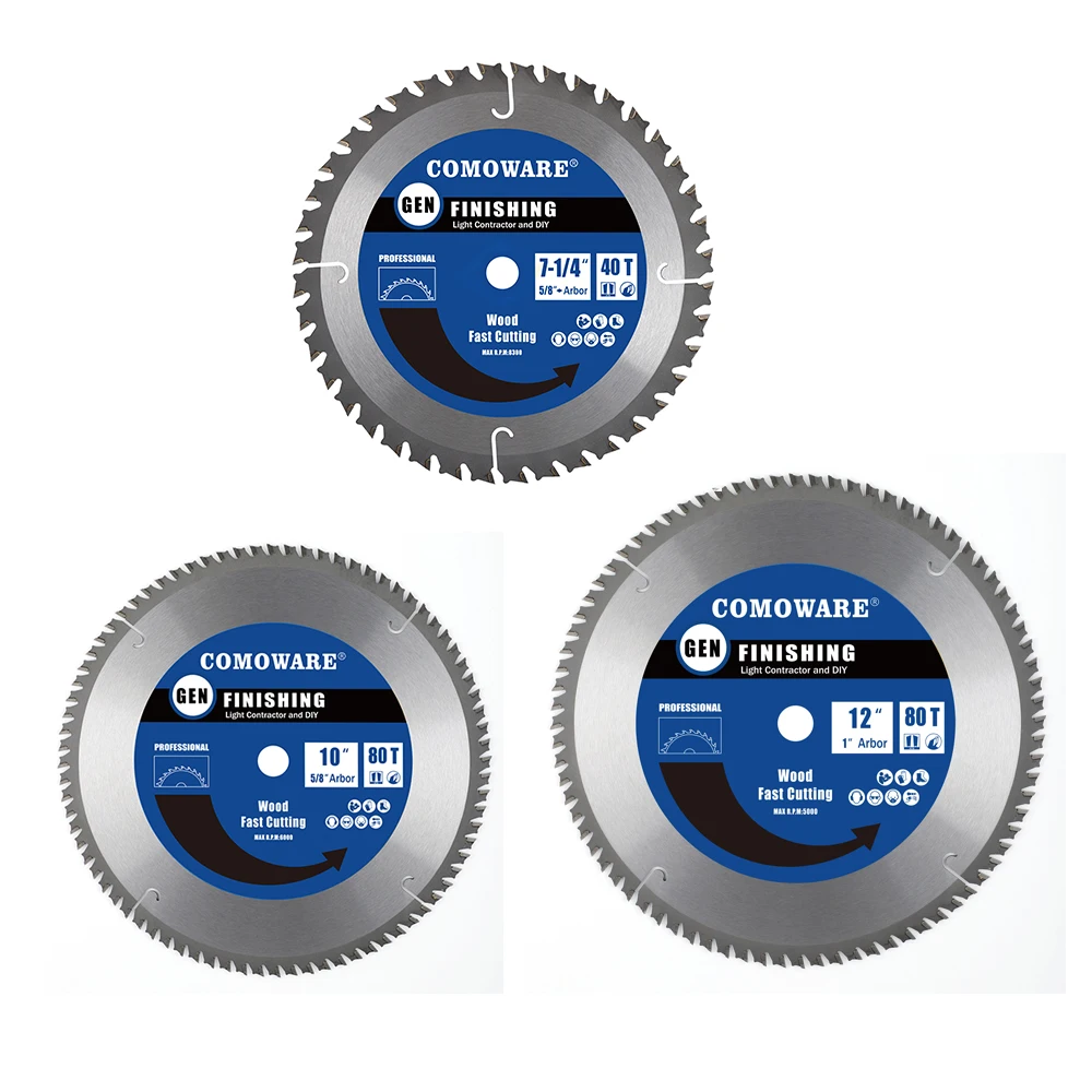 

COMOWARE 7-1/4 10 12 Inch 40T 80T Carbide Circular Saw Blades TCT with 5/8 Inch Arbor for Cutting wood disc Cutter Blade Tools