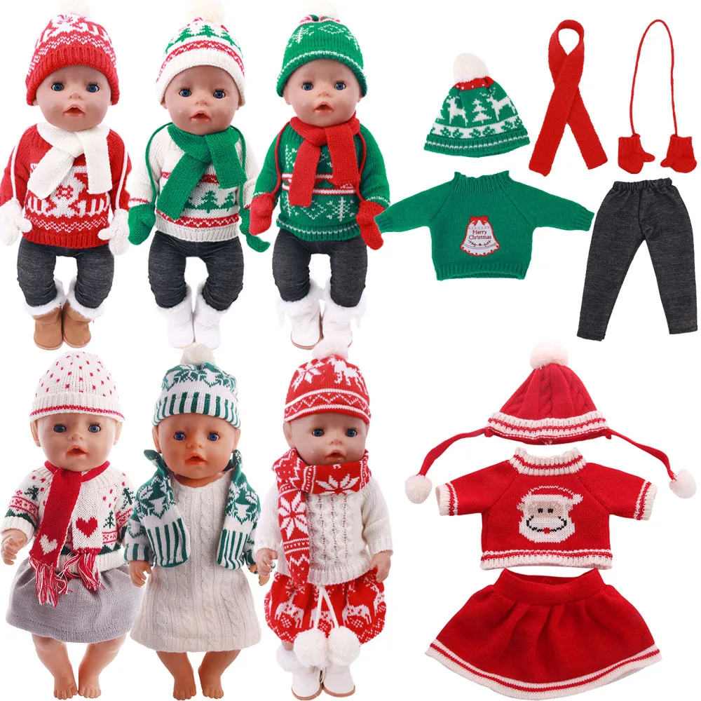 Ropa de invierno para niña de 18 pulgadas y 43 Cm, suéter, pantalones, sombrero y bufanda para muñeca recién nacida, regalos de navidad