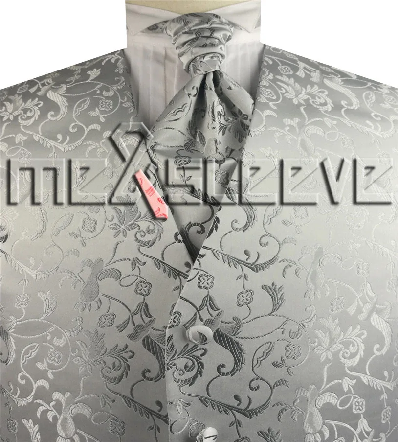 free shipping man's flower tailored tuxedo waistcoat set(vest+ascot tie+handkerchief
