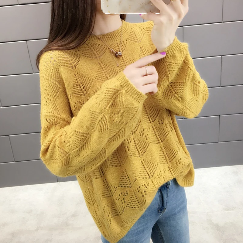 

fashion Knitted O-Neck Sweater women 2019 autumn new Casual Loose Pullovers women Solid color Long sleeve Tops
