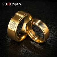 shouman gold colour king queen crown stainless steel couple rings for lovers promise men women valentines day gifts