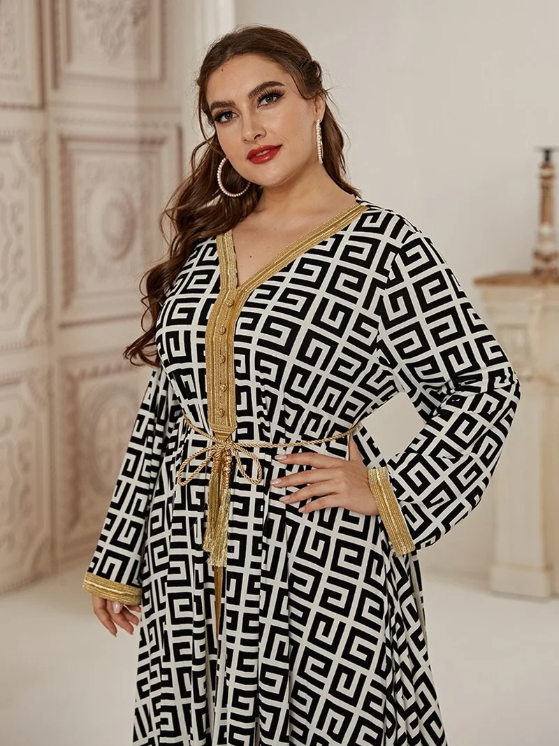 Moroccan Kaftan Muslim Dubai Abaya Turkey Long Dresses Large Plus Size Fashion Elegant Stitching Ramadan Maxi Dress Sashes | Тематическая