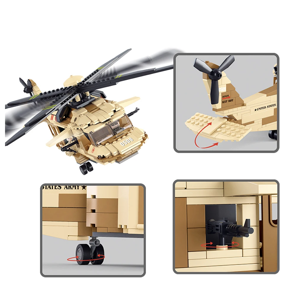 Военная серия ВВС военный вертолет с солдатами фигурки Sluban 0509 Обучающие DIY строительные блоки игрушки для детей мальчиков