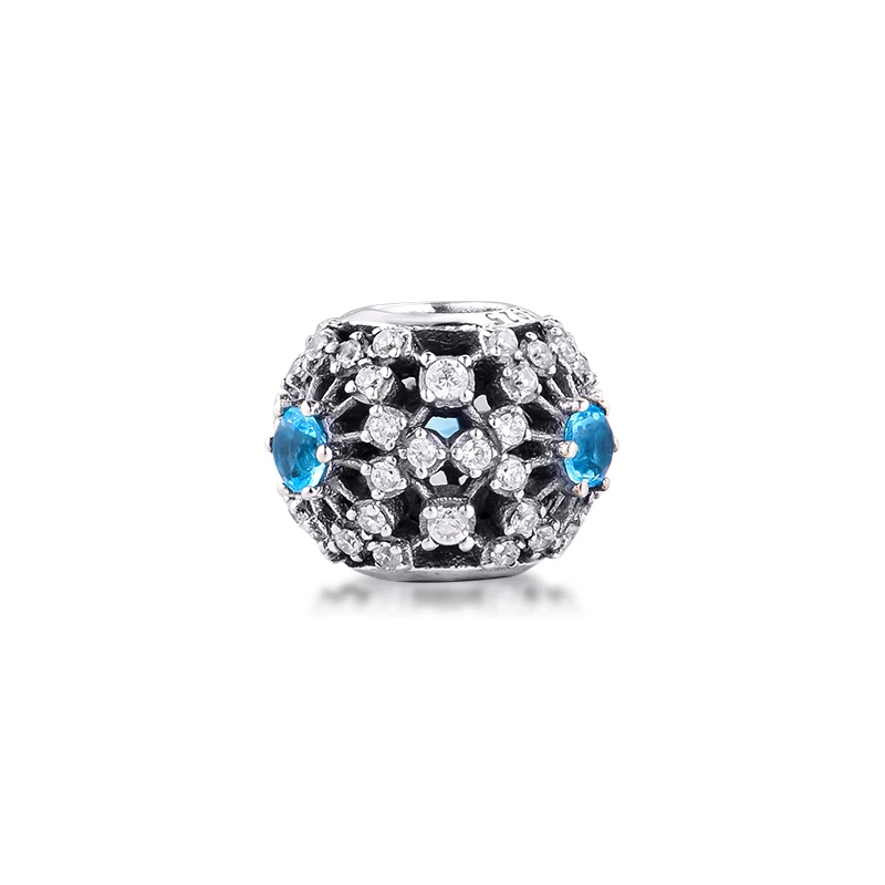 Подходит для Pandora Braclets ажурные снежинки Подвески с синим кристаллом 100% 925