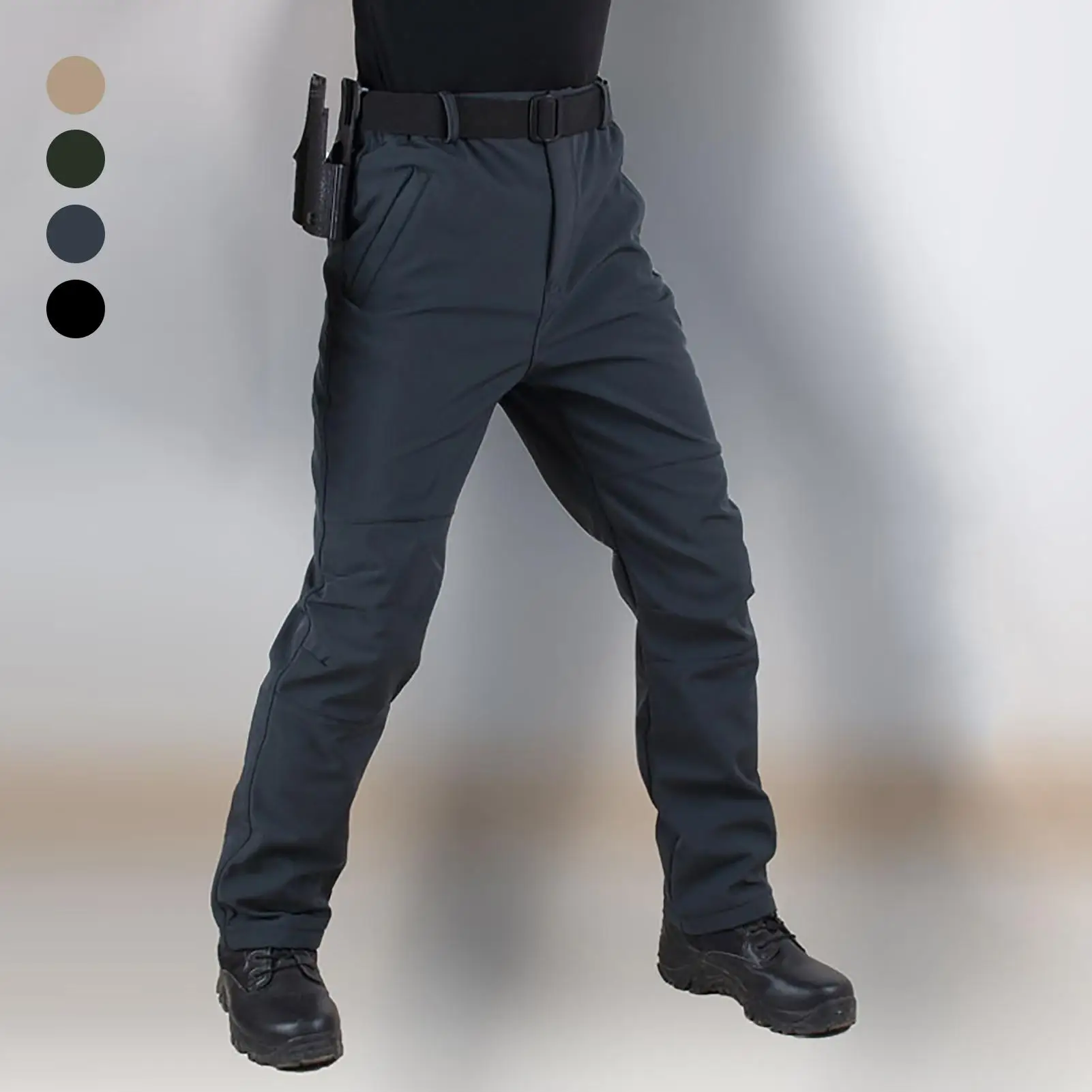 

Men Casual Zipper Pockets Thick Warm Long Trousers Outdoor Hiking Cargo Pants