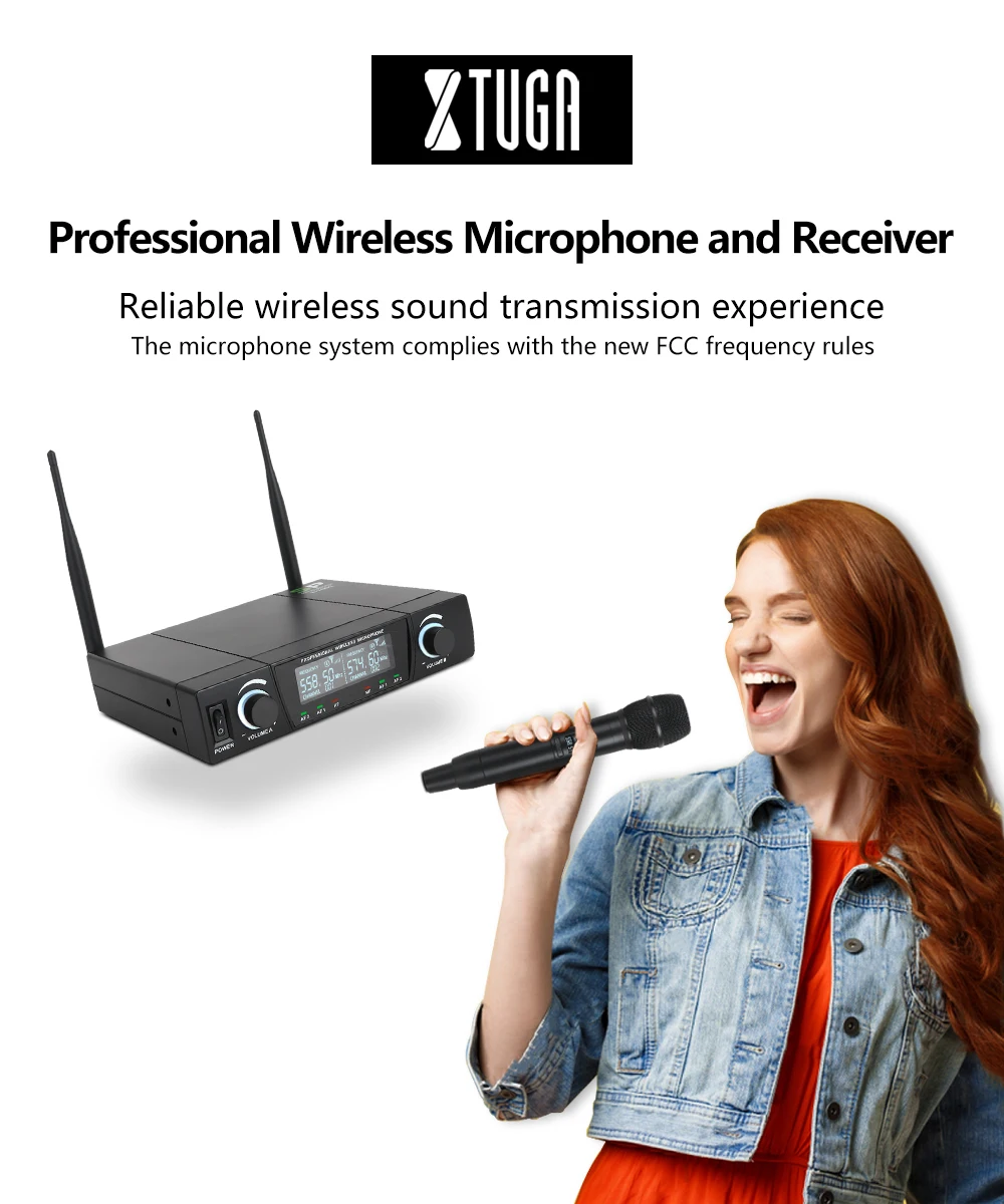 XTUGA U1002 UHF профессиональный двойной беспроводной микрофон Система 2 канала 2 ручной караоке микрофон Комплект для свадьбы, вечерние