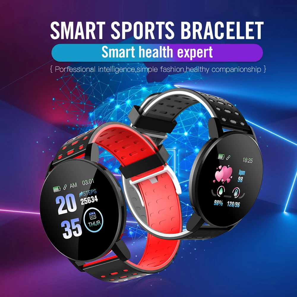 

119Plus Bluetooth Smart Watch Men Blood Pressure Smartwatch Women Watch Sport Tracker Waterproof 1.3inch For Android Ios