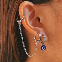 simple silver color long chain hoop earrings for women blue turkish evil eyes small round circle earring fashion jewelry gifts