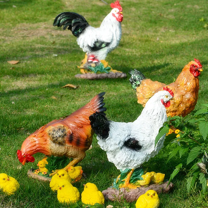 

resin statue simulation Poultry Chicken Rooster hen model Figurines landscape ornament sculpture Courtyard garden decoration a18