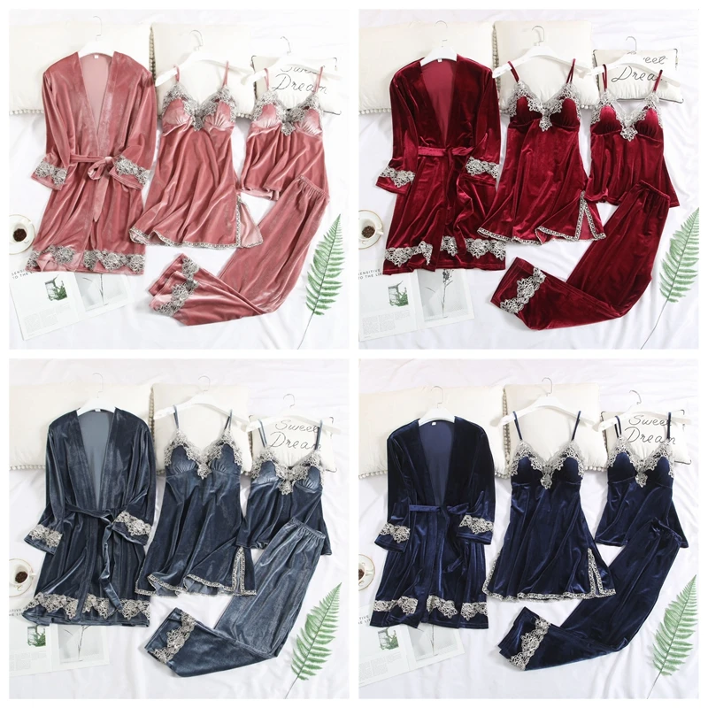Июля песня новые женские бархатные пижамы Одежда для сна Комплект из 4 предметов