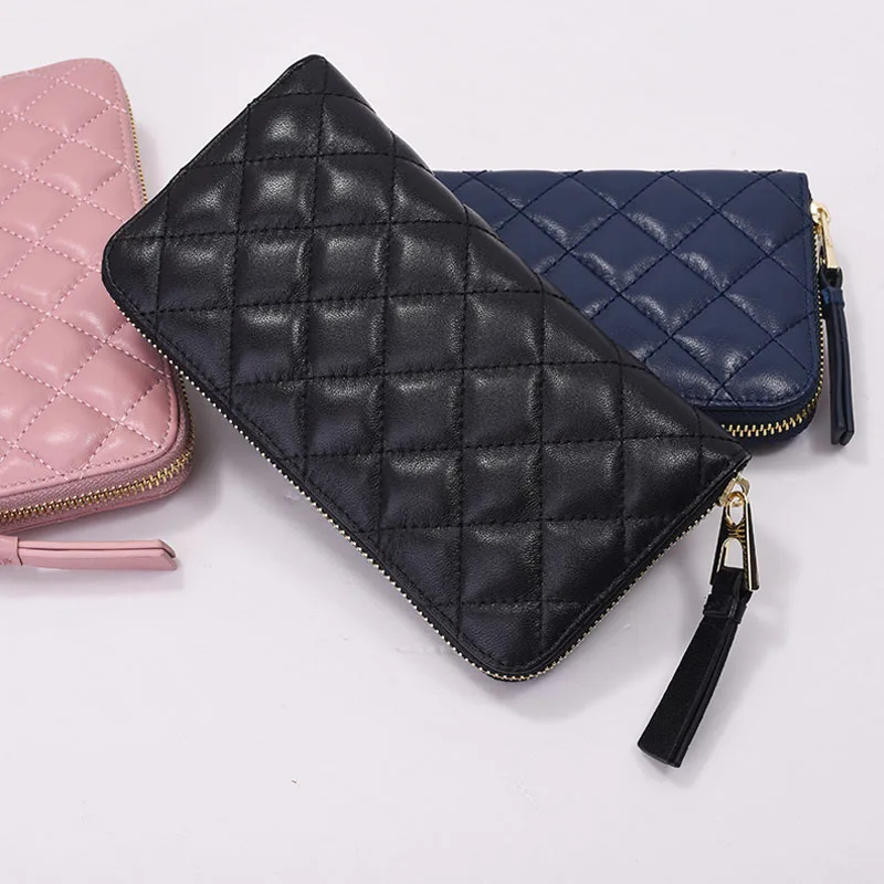 Женский Длинный кошелек из натуральной овечьей кожи с V образным узором|Женские