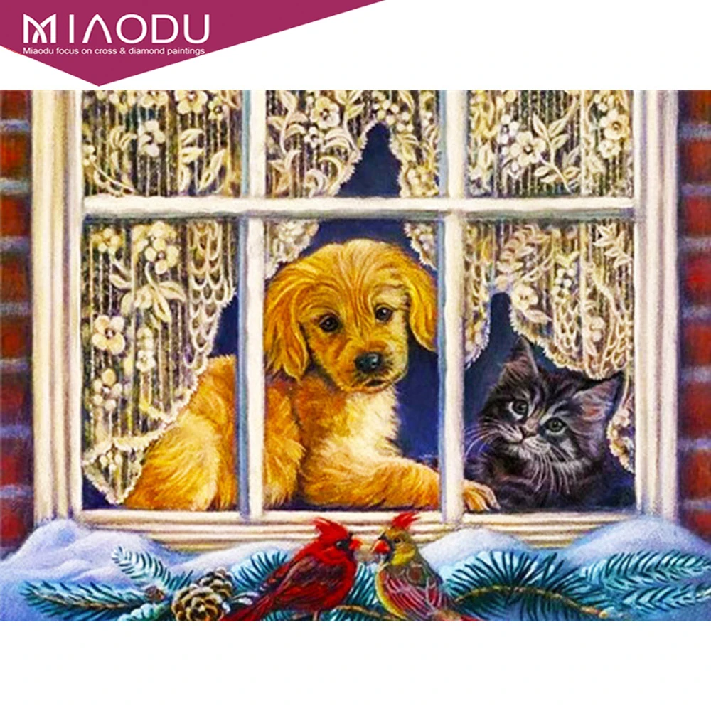Miaodu со стразами и вышитыми кошками 5D DIY алмазная живопись собака животное Стразы