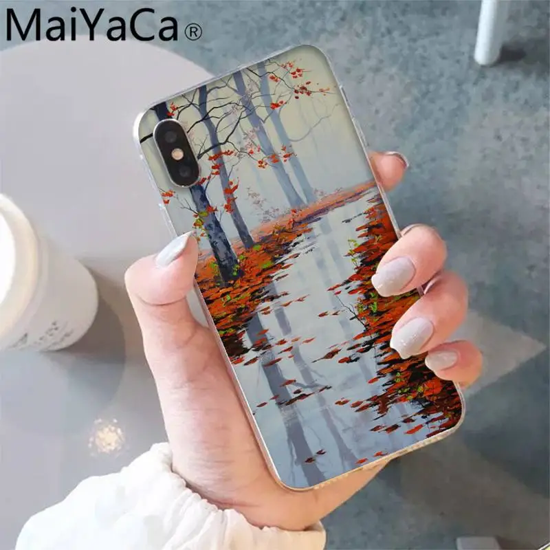 

MaiYaCa Red Maple Leaf DIY Painting Phone Case shell for iPhone 5S 8 7 6 6S Plus X XS MAX 5 SE XR 12 11 pro promax fundas