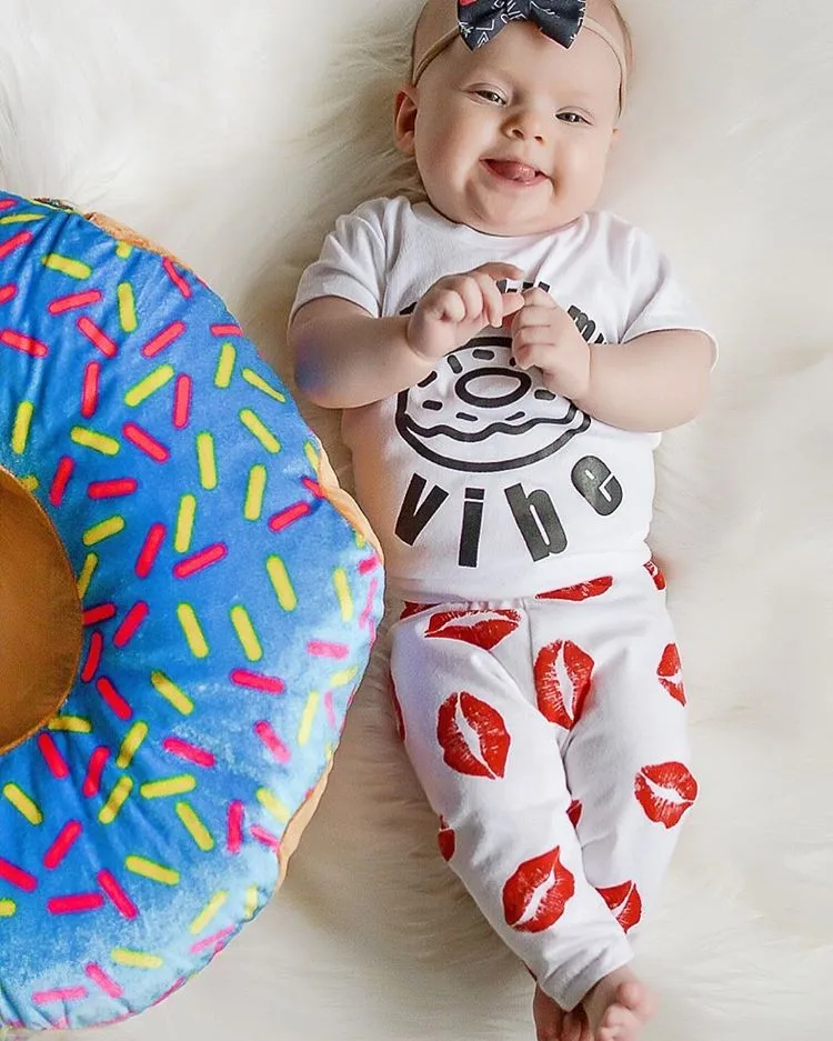 New 2020 summer baby boy clothes fashion cotton short sleeved Lips pattern t-shirt+pants girls clothing set infant 2pcs sui | Детская