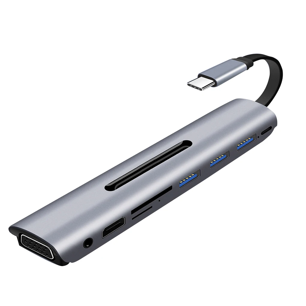 

9-In-1 USB C Hub Dock Multifunction Type-C To VGA HD Audio PD SD Slot Adapter Data Transmission Converter Type C Hub for MacBook