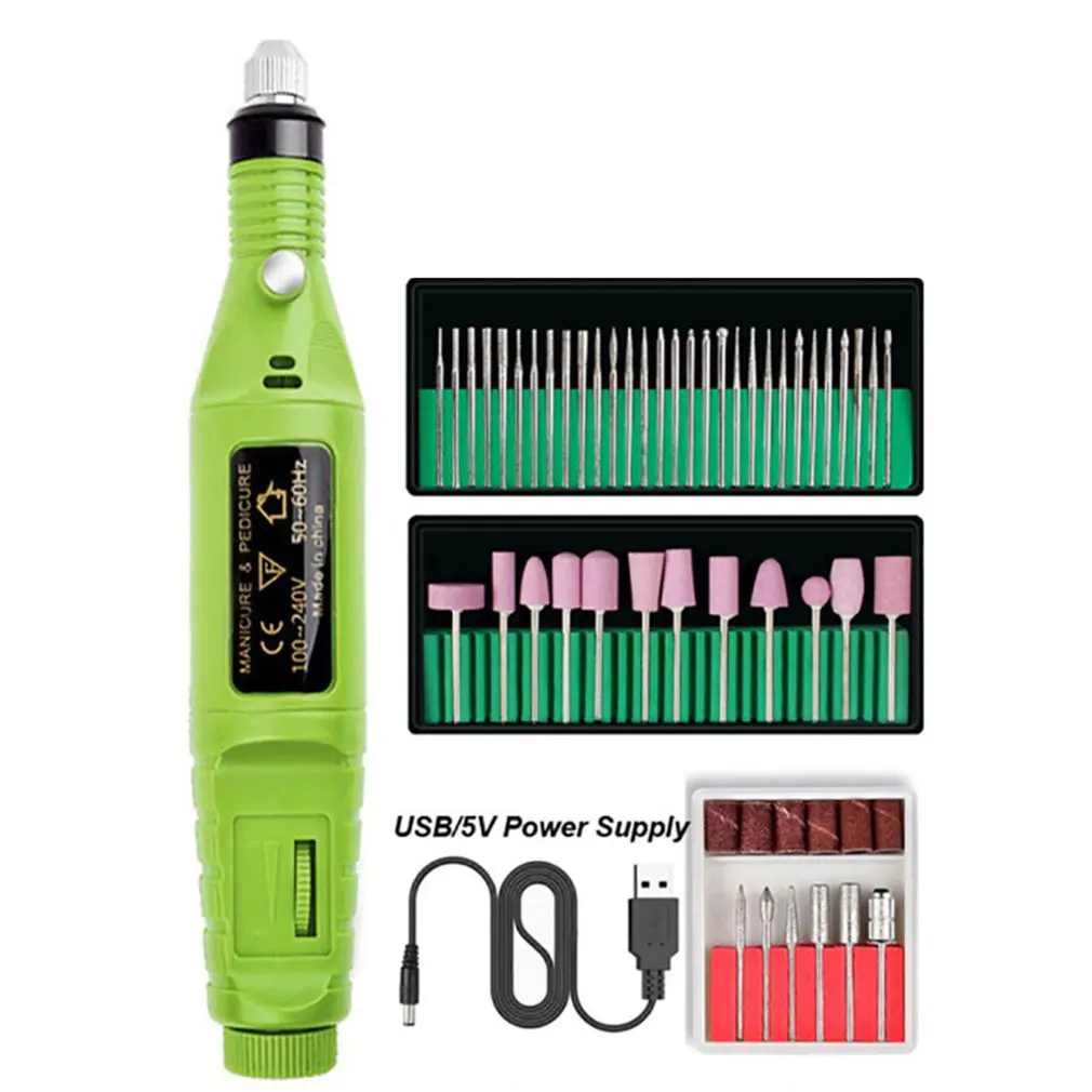 

Electric Nail Polisher USB Powered Nail Polisher Set Pen Type Manicure Fake Nail Polishing Drill Bit Polishing Set Usb Powered