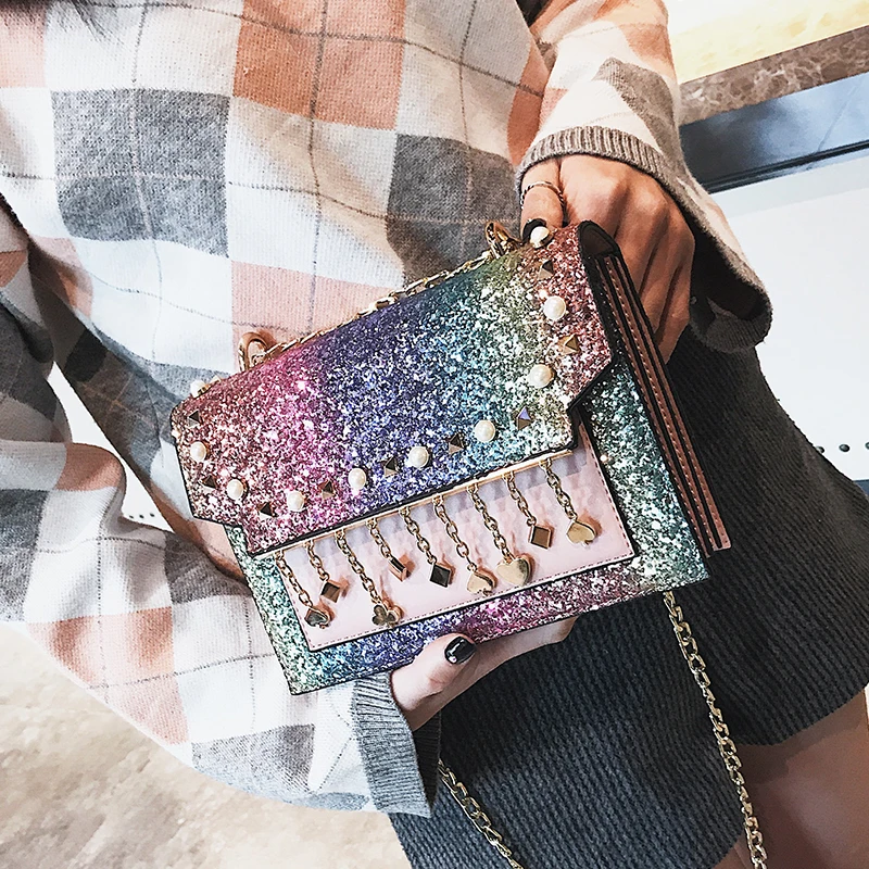 Модные женские кошельки и сумочки с блестками градиентных цветов металлическими