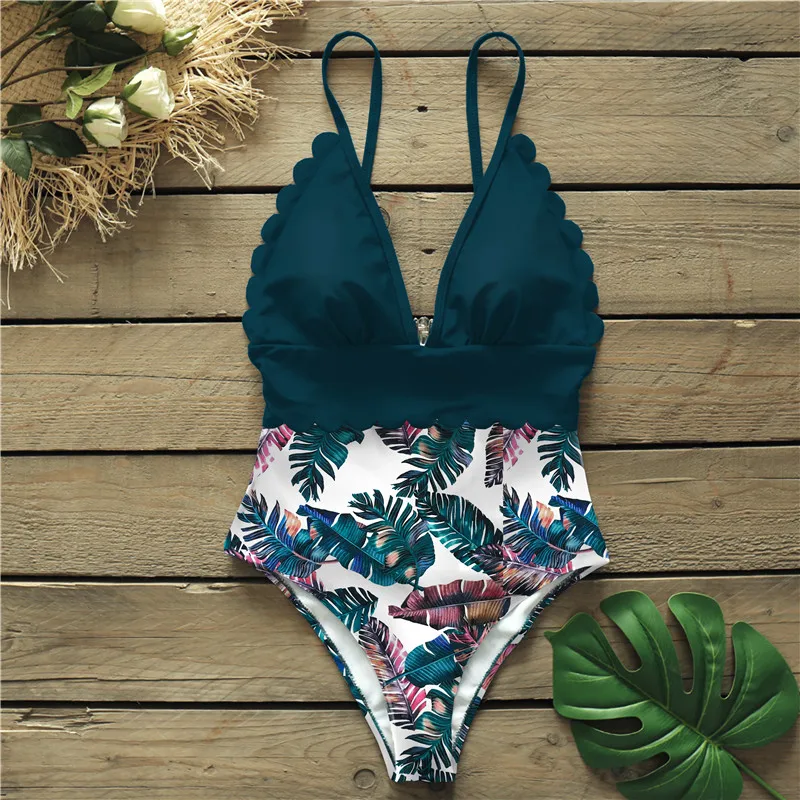 Фото Green In The Forest One-piece Swimsuit Women Deep V neck Back Cutout Ruffle Monokini 2021 Summer Bathing Suit Swimwear Спорт и Green In The Forest One-piece Swimsuit Women Deep V neck Back Cutout Ruffle Monokini 2021 Summer Bathing Suit Swimwear Спорт и