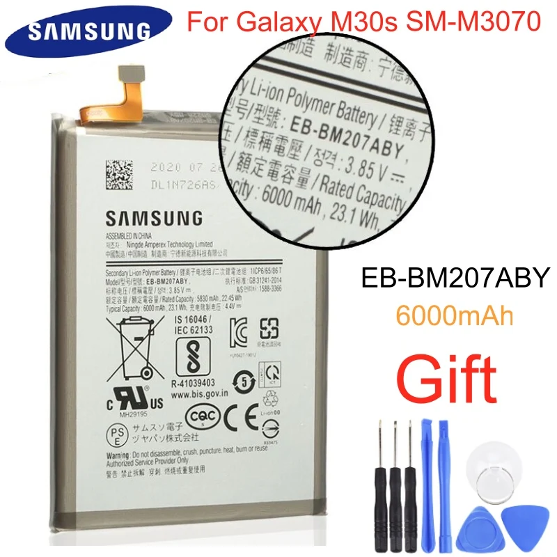 Оригинальный аккумулятор Samsung EB BM207ABY для Galaxy M30s SM M3070 телефона 6000 мАч мобильный