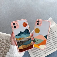 mountain marble moon phone case for iphone 12 11 mini pro xr xs max 7 8 plus x matte transparent pink back cover