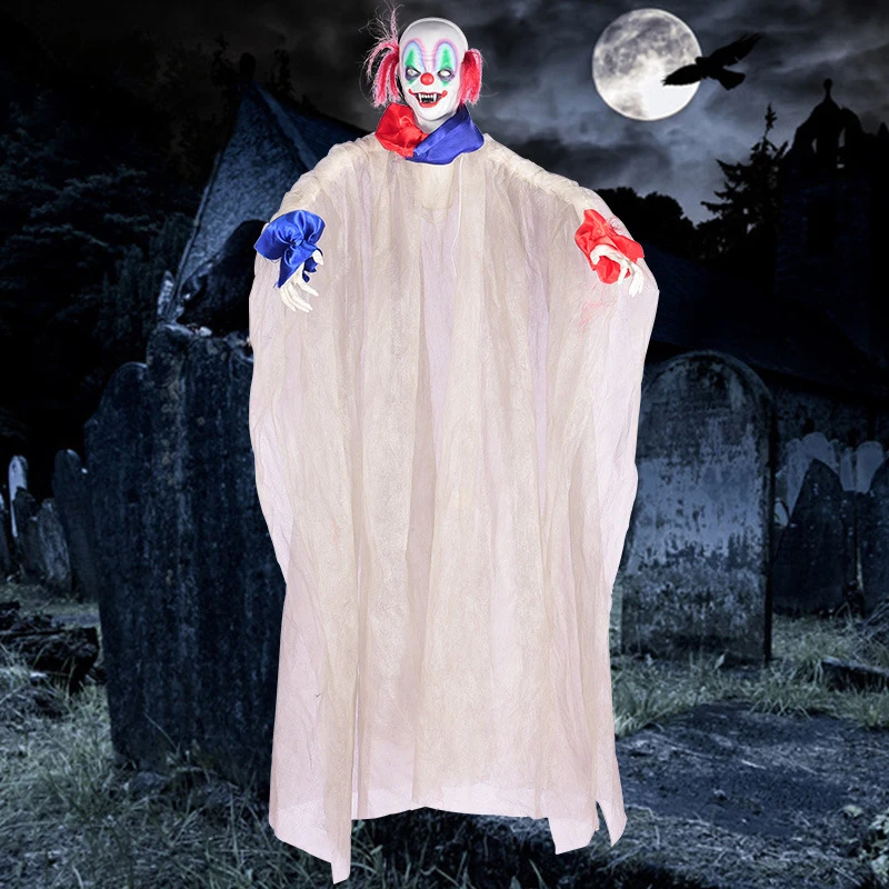 

Жутким черепом клоун подвесное украшение для Хэллоуина анимационный скелет Хэллоуин страшные маски реквизит клуб дом с привидениями вечер...