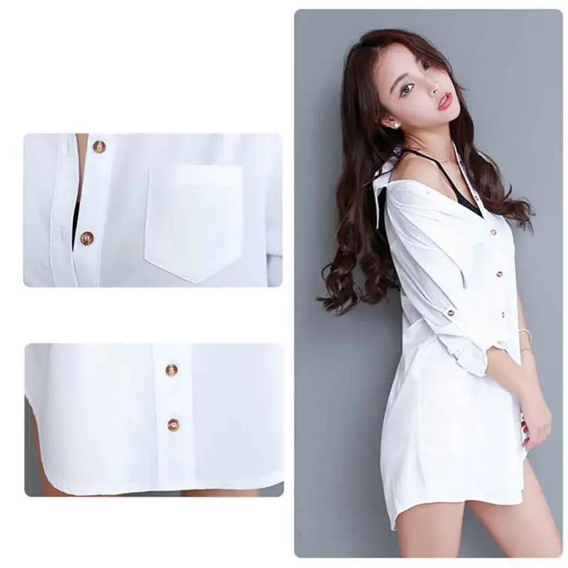 

2020 White Blouse Plus Size Women Lapel Single-Breasted Sexy Loose Long Sleeve Solid Color Shirt
