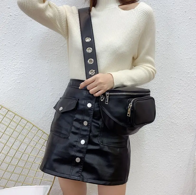 

ins Wide strap Women crossbody bags High quality PU leather shoulder bag black designer Chain female saddle bags bolsas feminina