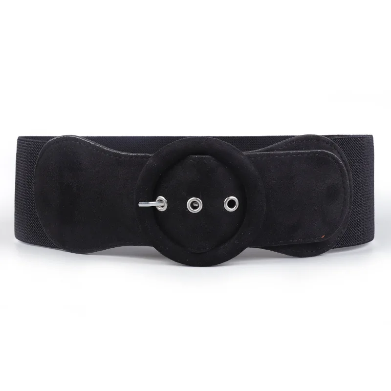 Новый корейский модный бархатный эластичный широкий пояс для женщин с круглой металлической пряжкой, дикий платье, новинка, лента на талии леди.