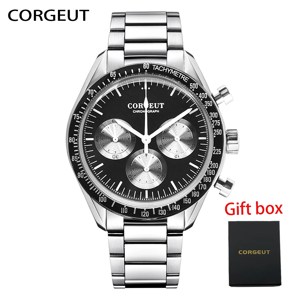 CORGEUT Watches Men Top Brand Luxury Sports Chronograph  Fashion Military Quartz Full Steel Waterproof Men's watch Reloj Hombre