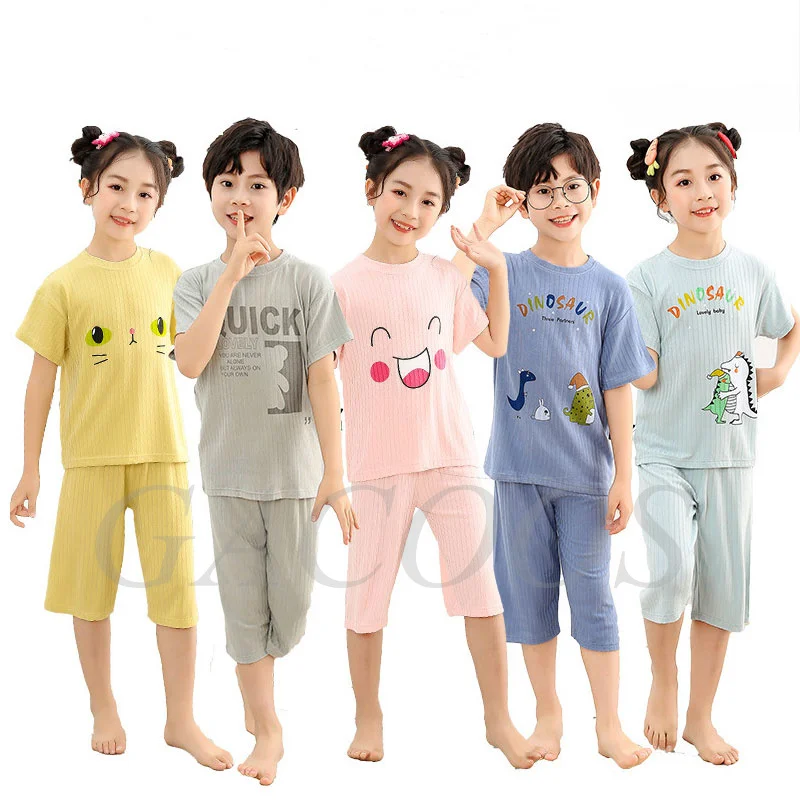 

Summer Short-Sleeved Pyjamas Kids Cotton Toddler Girl Clothing Sets Cartoon Dinosaur Children's Pajamas Boys Nightwear Home Suit