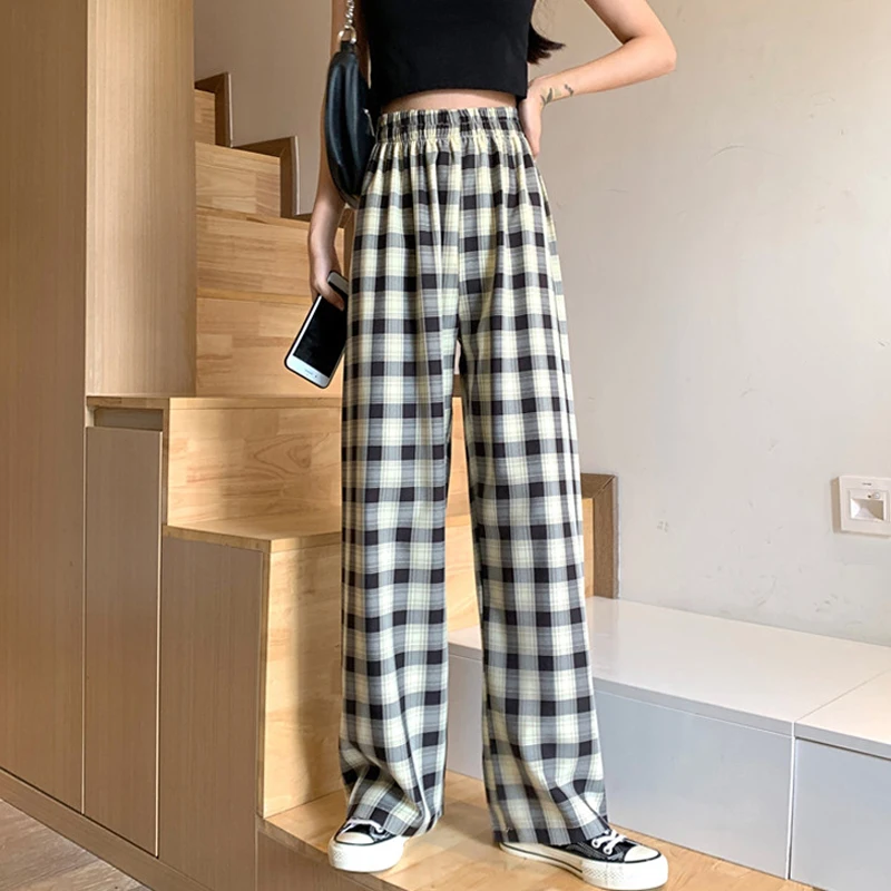 

High Waist Plaid Pants Spring 2021 New Korean Style Draped Mop Trousers Women's Small Loose Casual Pants