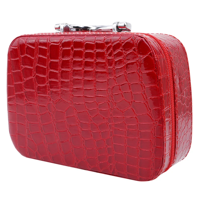 

Fashion Travel Cosmetic Bag With Mirror Makeup Tool Storage Bag Case PU Leather Crocodile Pattern Jewelry Box Zipper Ba