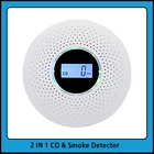 Датчик утечки газа 2 в 1, детектор дыма, монооксида углерода, противопожарная сигнализация для дома с голосовым Promp светодиодным индикатором