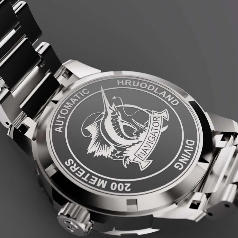 

Hruodland Stainless Steel Diver Men Watches PT5000 Movement Steel Bracelet Rotating Bezel 200 meters Water Resistant Dress Watch