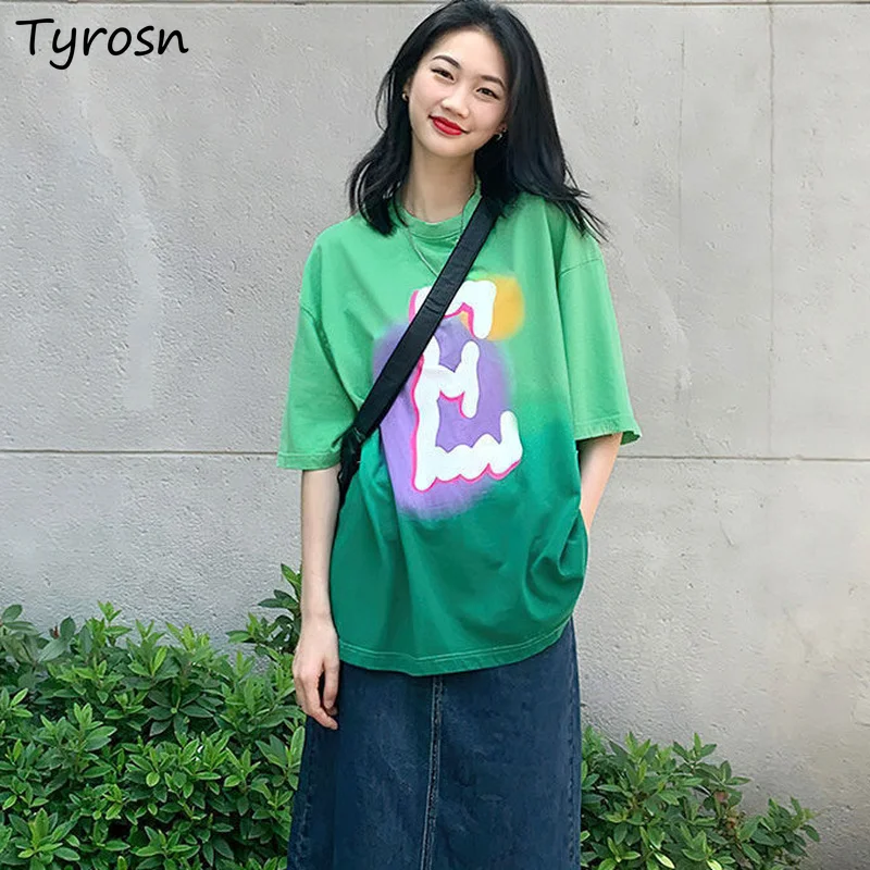 

Футболка Ulzznag женская с коротким рукавом, милая Повседневная универсальная уличная одежда в стиле бойфренд с принтом, с градиентом, в стиле ...