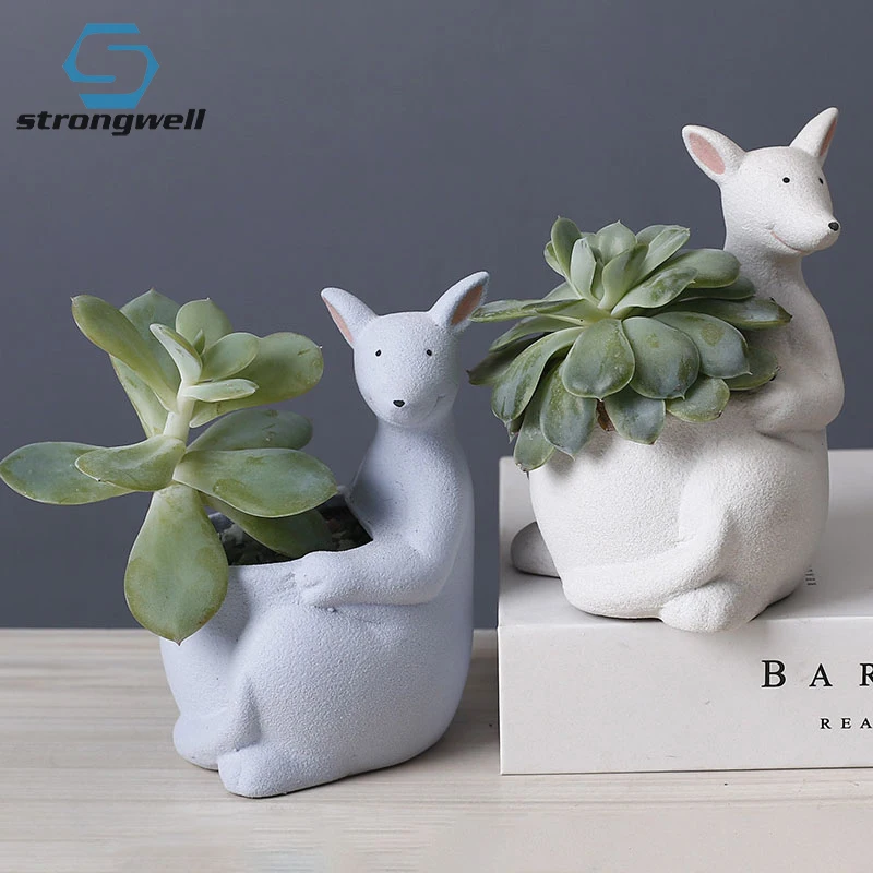 

Strongwell Gardening Succulent Cartoon Matte Ceramic Kangaroo Flower Pots Cute Small Animals Potted Desktop Cactus Plant Potted