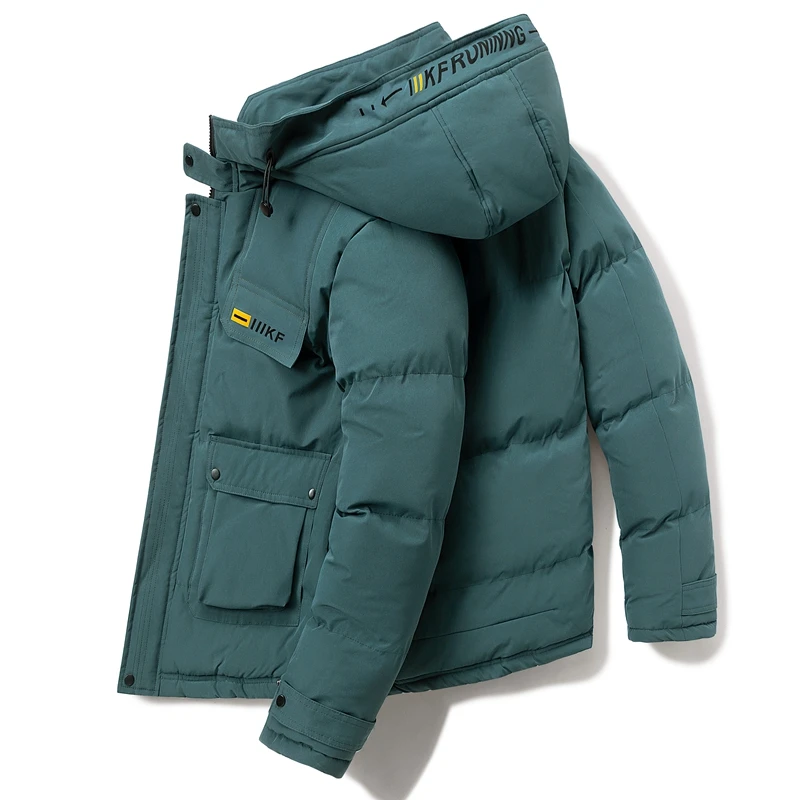 Men 2022 Winter Solid Color Cotton Padded Hooded Jacket Autumn Thick Warm Parkas Casual Streetwear Wadded Coat Male Top Clothing