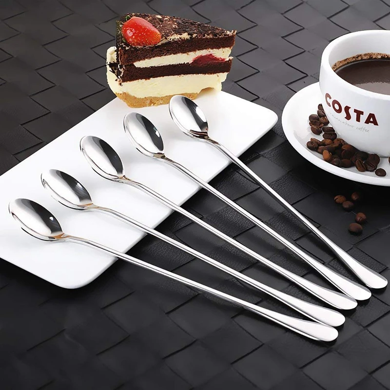 

Promotion! Long Handle Iced Tea Spoons, Ice Cream Spoon, Coffee Spoon, Stainless Steel Cocktail Mixing Spoon Long Teaspoons, 2 S