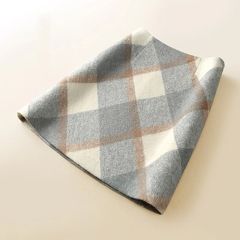 

Woolen Half-length Skirt Autumn and Winter Short Skirt Female High-waisted Slim Plaid Skirt All-match Casual Ustyle0459