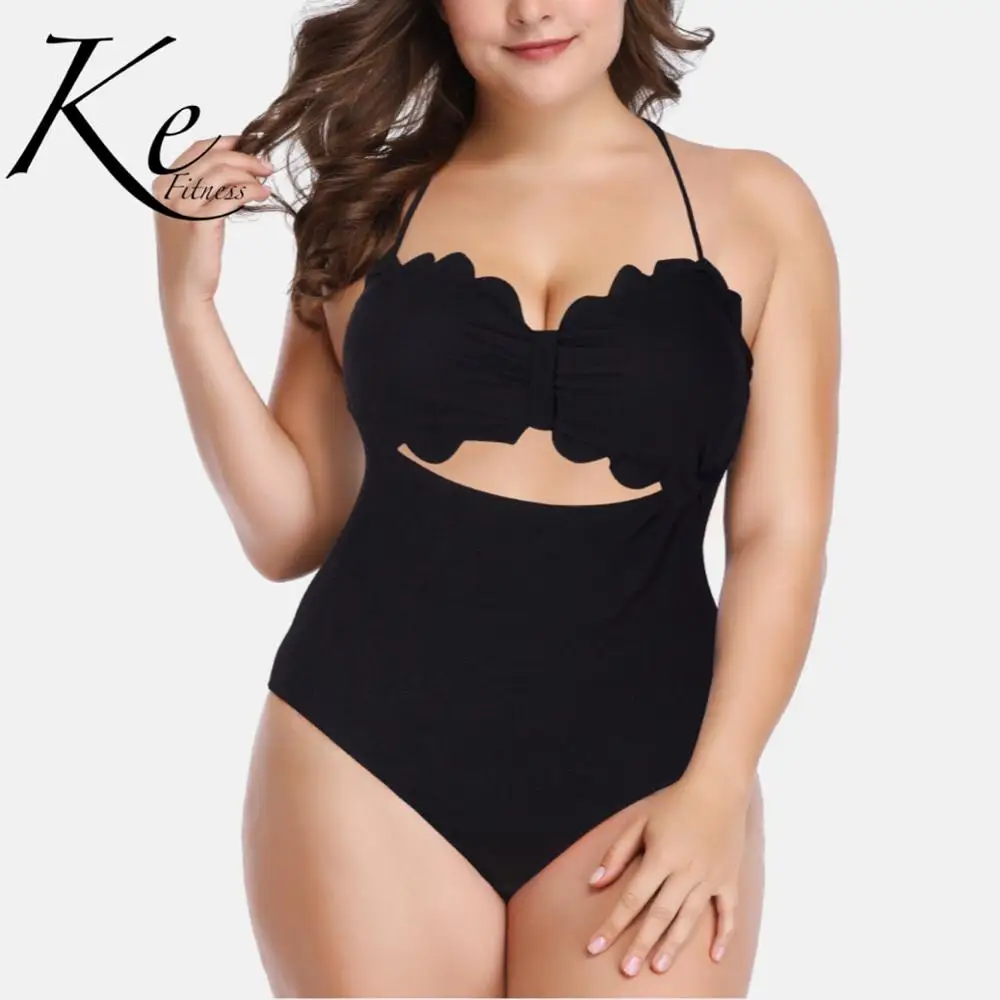Слитный купальник KE облегающий Однотонный женский с высокой талией черный