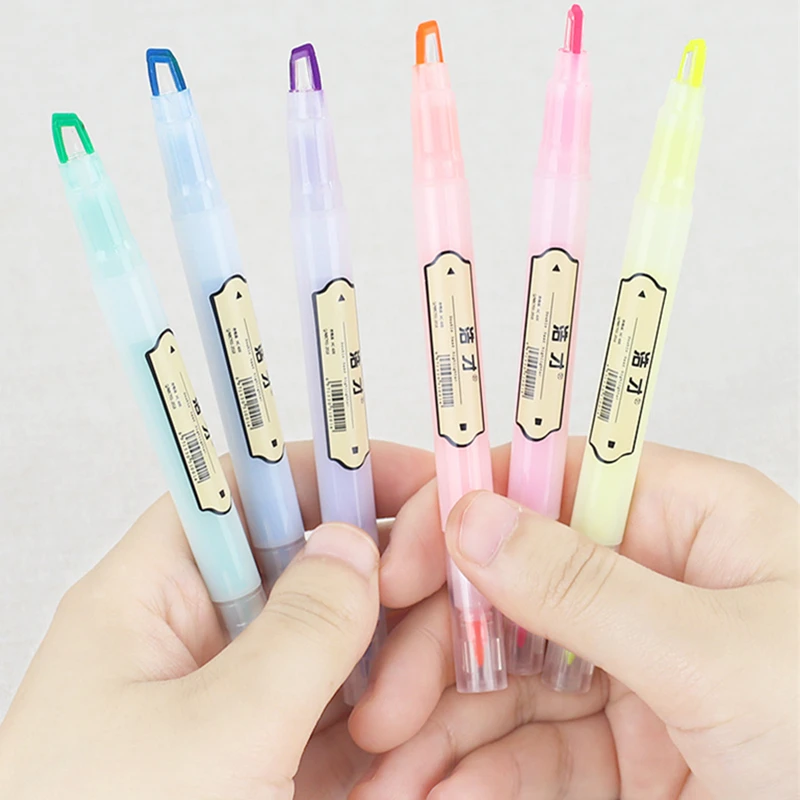 Набор маркеров-хайлайтеров с двумя наконечниками 6 шт. | Канцтовары для офиса и