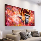 Настенный плакат AAHH, большого размера, картина с изображением животных, красноволосая дымящаяся орангутанка для гостиной