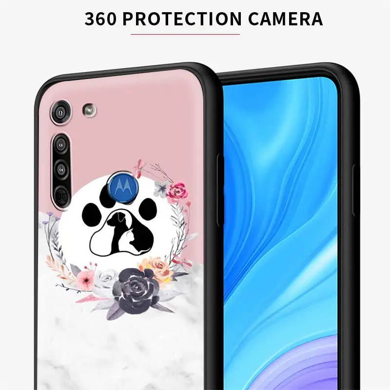 

Phone Case For Motorola G9 Play One Fusion Plus G8 Power Lite Hyper Edge E6s G Stylus Black Cover Lovely Luxury dog footprint