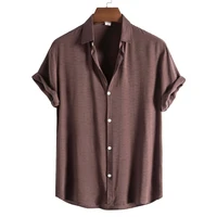 top selling product in 2021 summer new mens fashion trend casual solid color lapel short sleeved shirt camisas para hombre